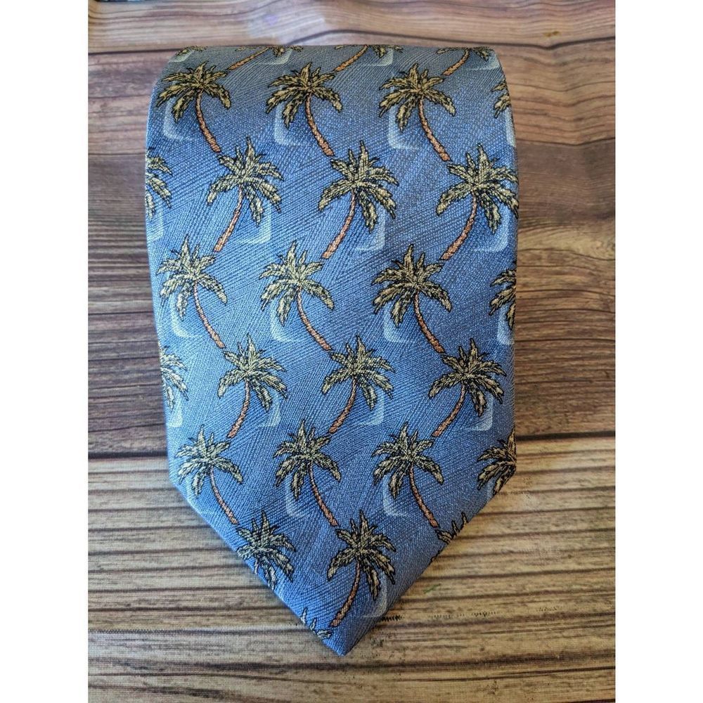 EUC Tropical Vintage Men's Palm Tropics Silk Blue Palm Tree Tie T66